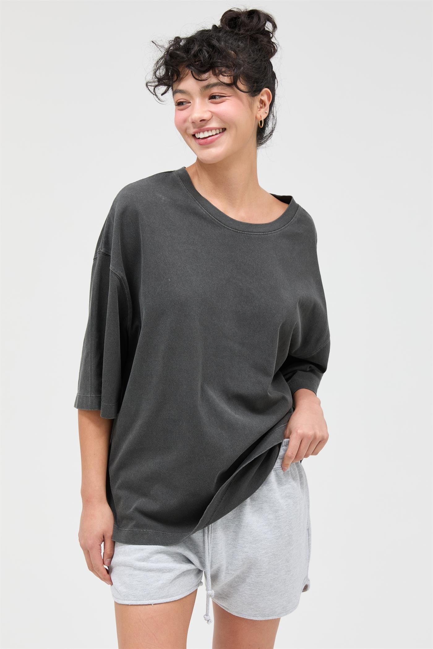Black Pigment Oversized Half-Sleeve T-Shirt
