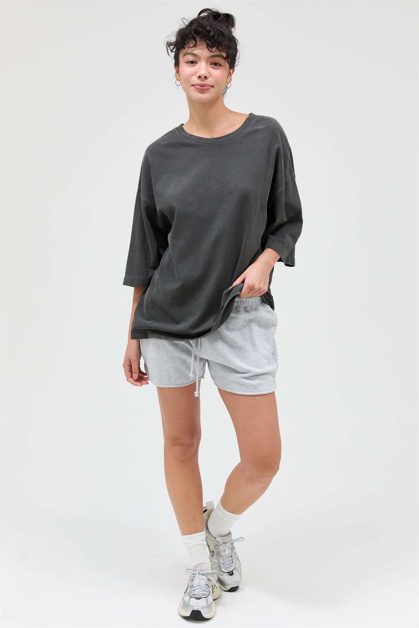 Black Pigment Oversized Half-Sleeve T-Shirt