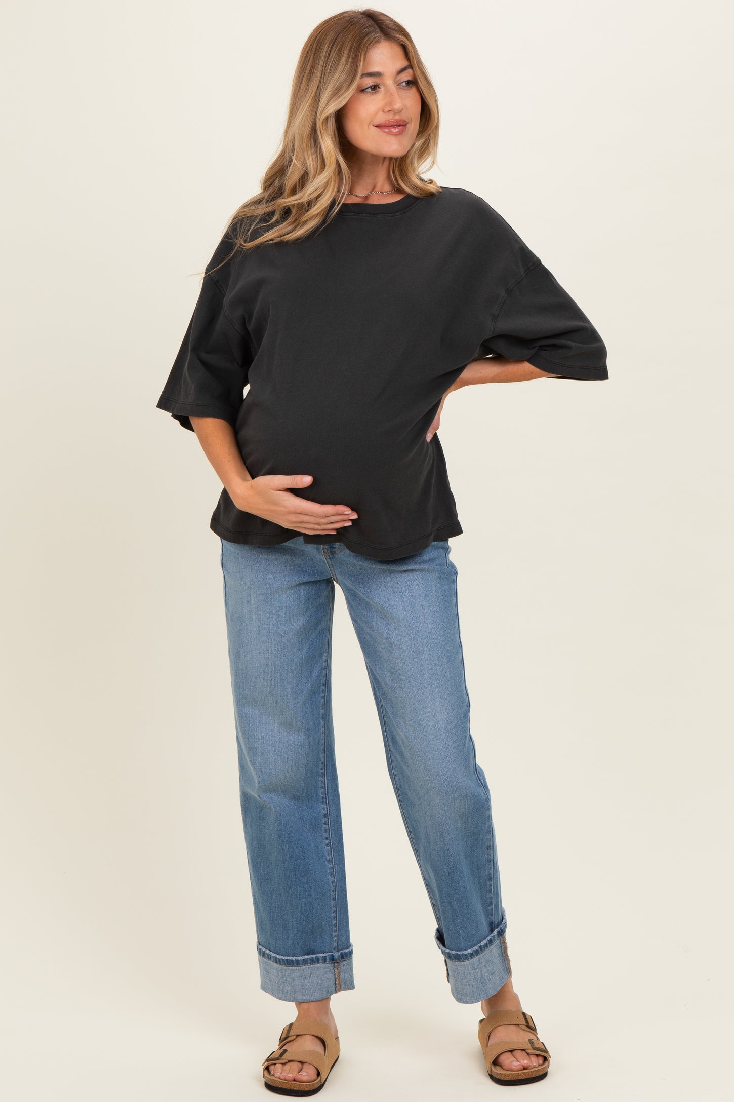 Black Pigment Oversized Half-Sleeve Maternity T-Shirt