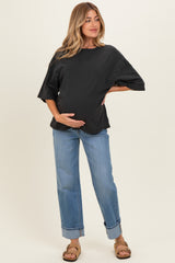 Black Pigment Oversized Half-Sleeve Maternity T-Shirt