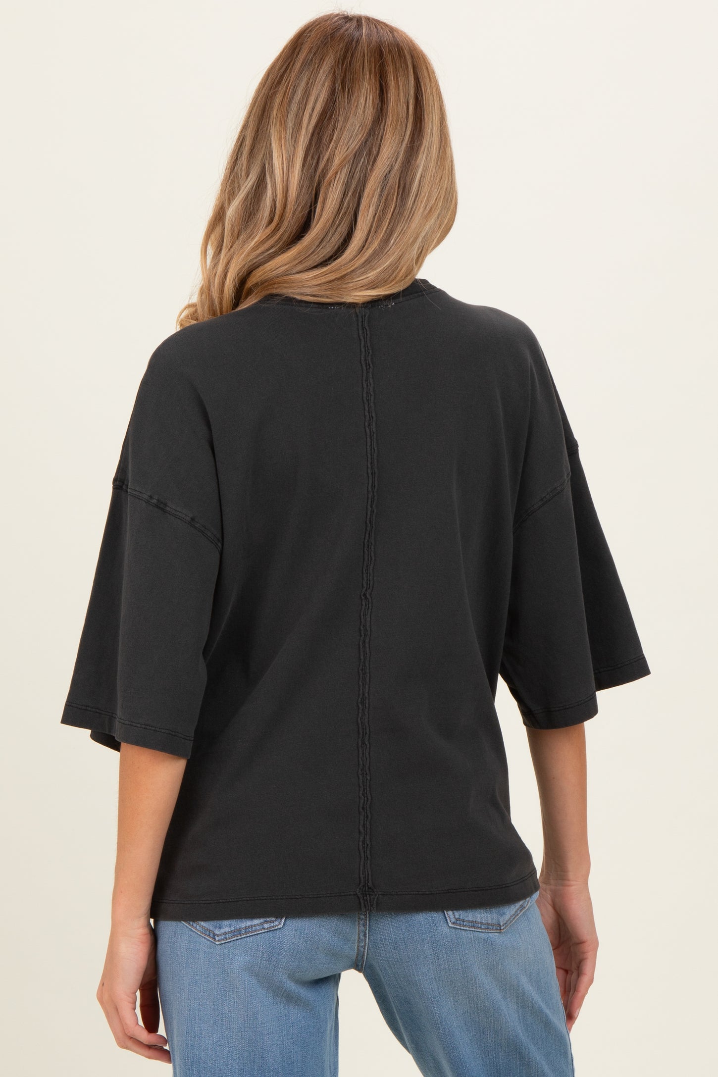 Black Pigment Oversized Half-Sleeve Maternity T-Shirt