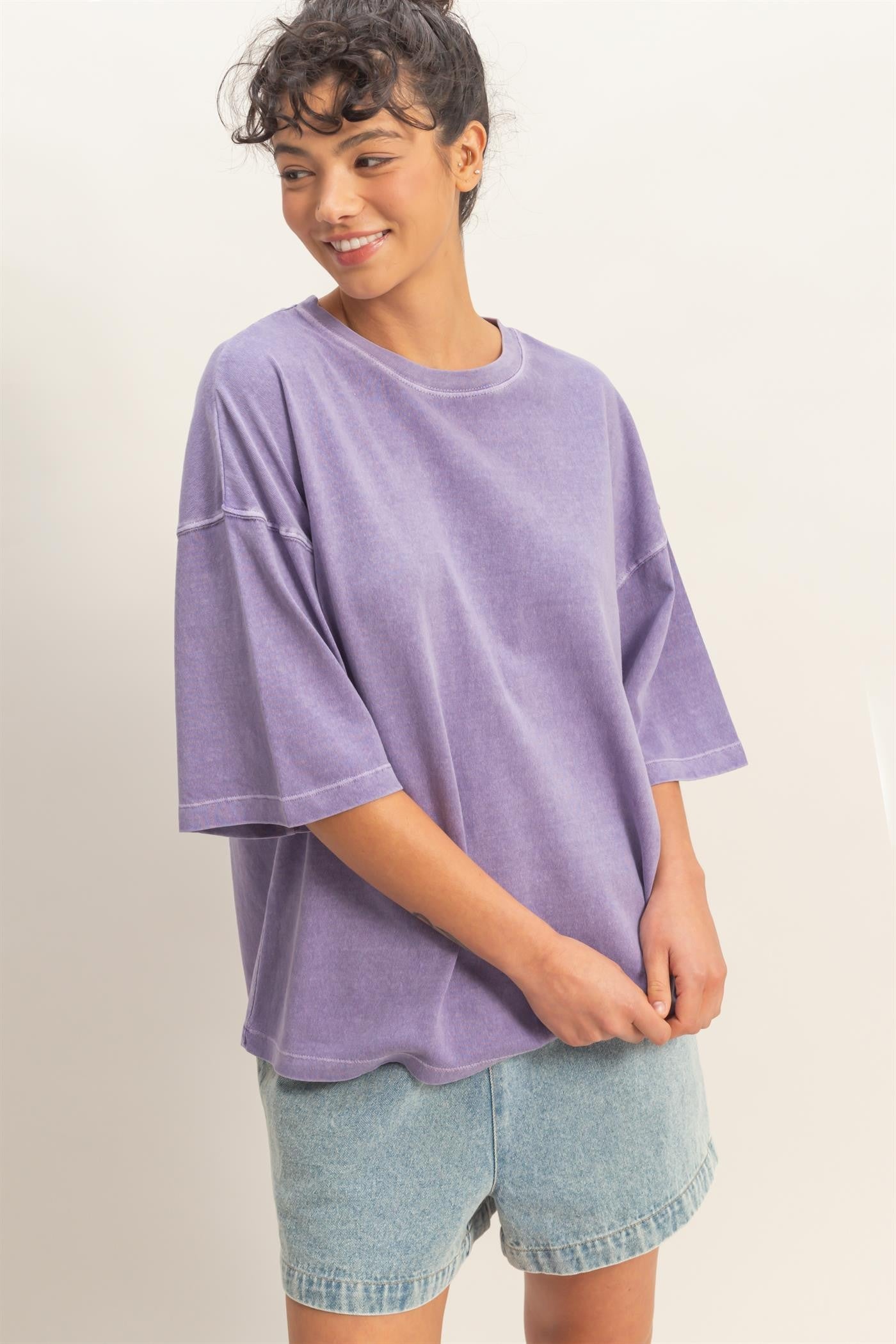 Purple Pigment Oversized Half-Sleeve Maternity T-Shirt