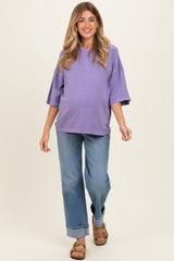 Purple Pigment Oversized Half-Sleeve Maternity T-Shirt