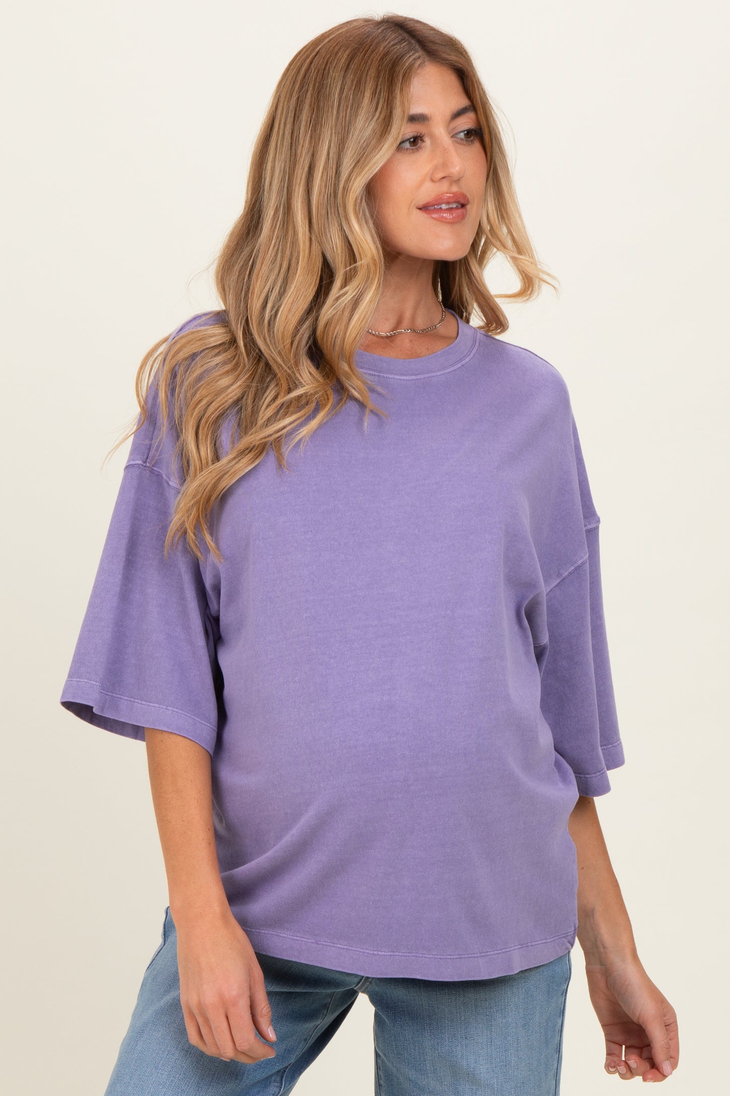 Purple Pigment Oversized Half-Sleeve Maternity T-Shirt