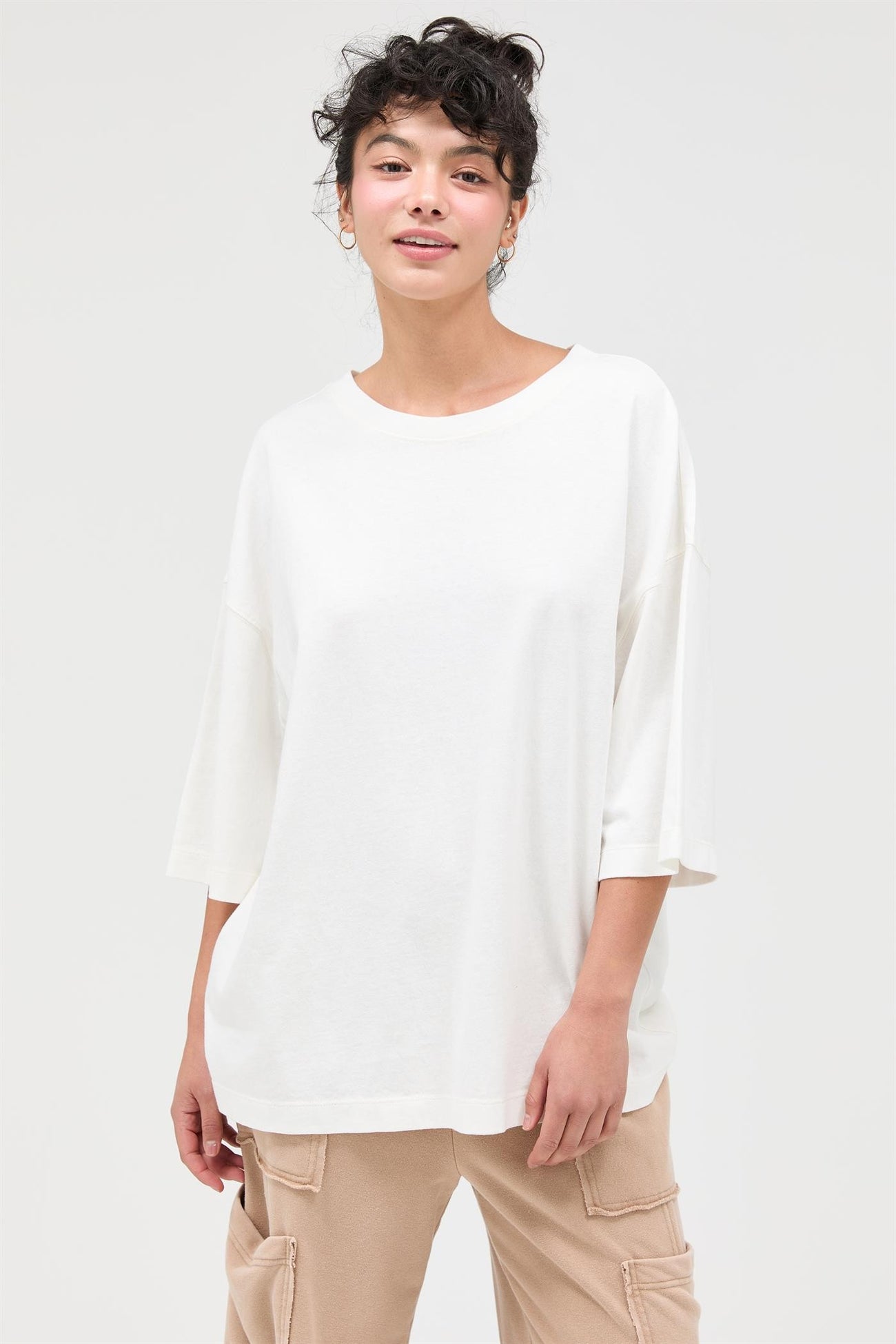 White Pigment Oversized Half-Sleeve T-Shirt