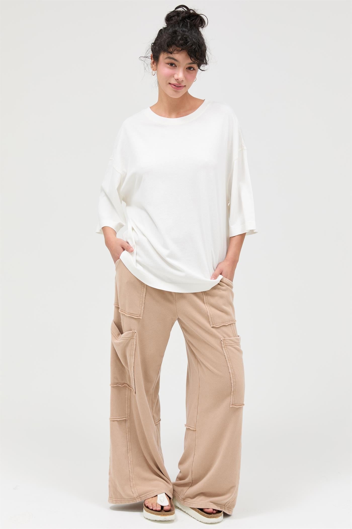 White Pigment Oversized Half-Sleeve T-Shirt
