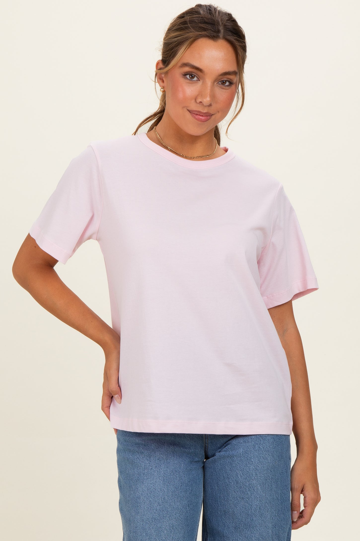 Soft Pink Oversized Short Sleeve Crew Neck T-Shirt