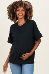 Black Oversized Short Sleeve Crew Neck Maternity T-Shirt