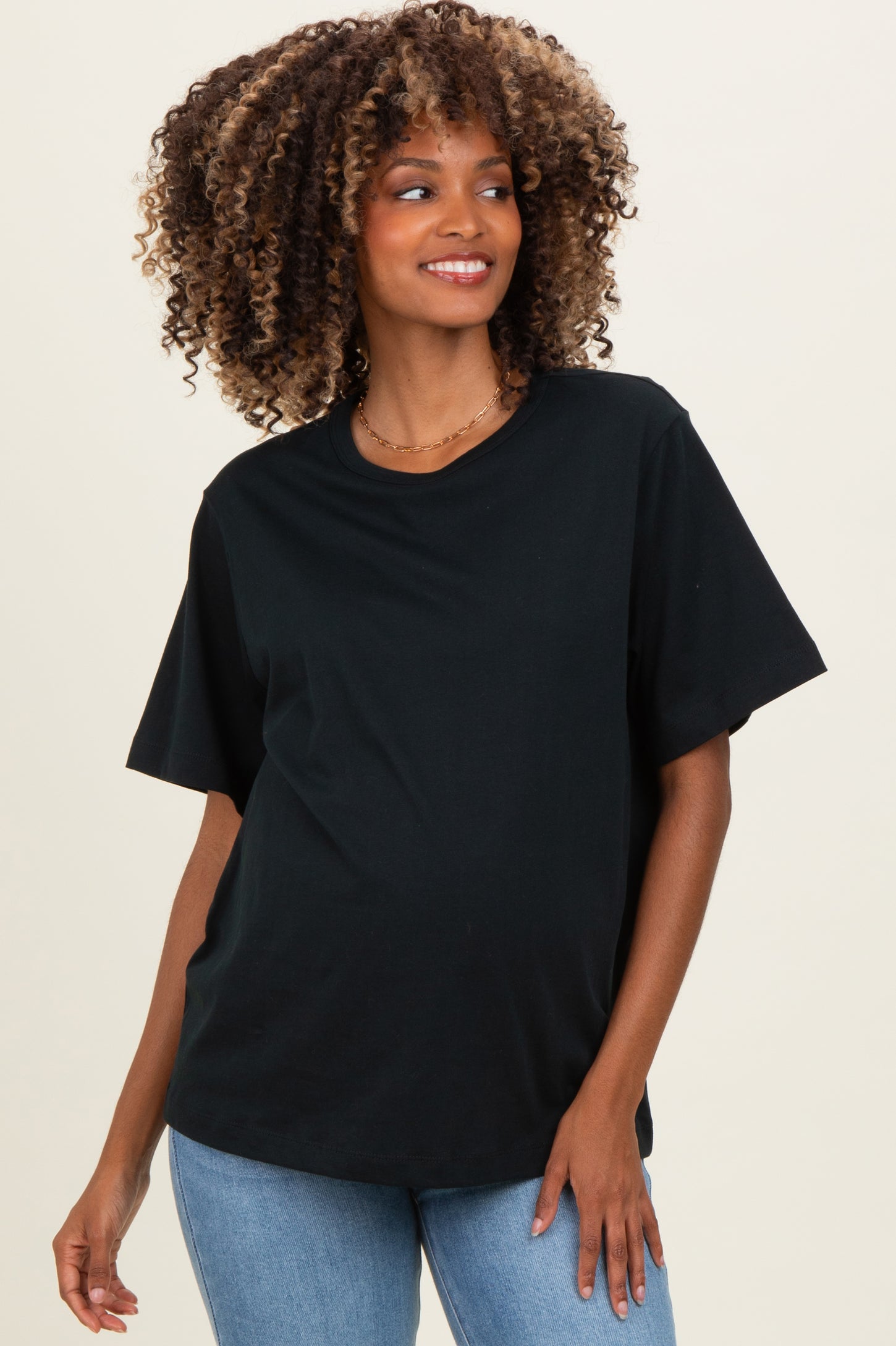 Black Oversized Short Sleeve Crew Neck Maternity T-Shirt