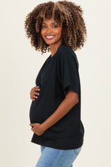 Black Oversized Short Sleeve Crew Neck Maternity T-Shirt