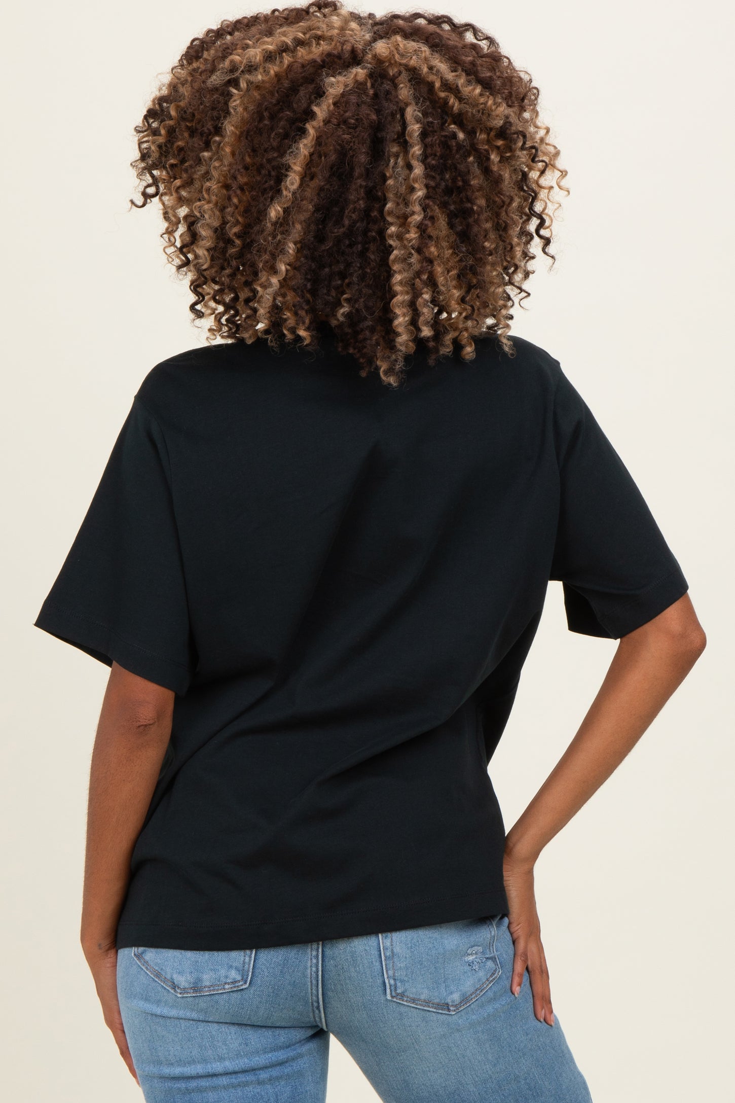 Black Oversized Short Sleeve Crew Neck Maternity T-Shirt