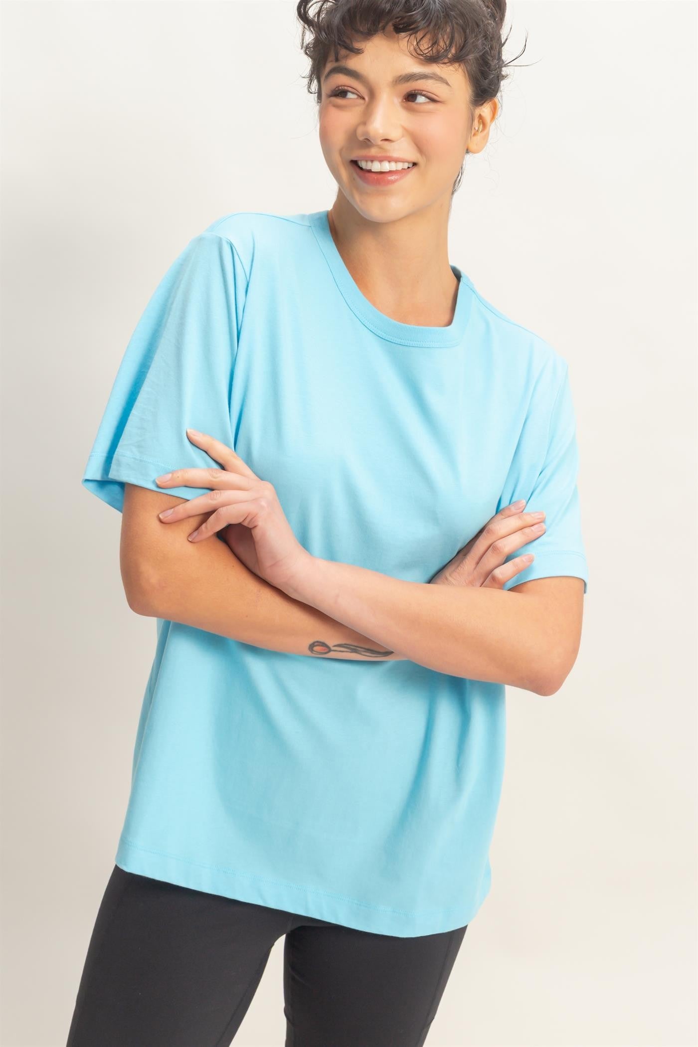 Blue Oversized Short Sleeve Crew Neck Maternity T-Shirt