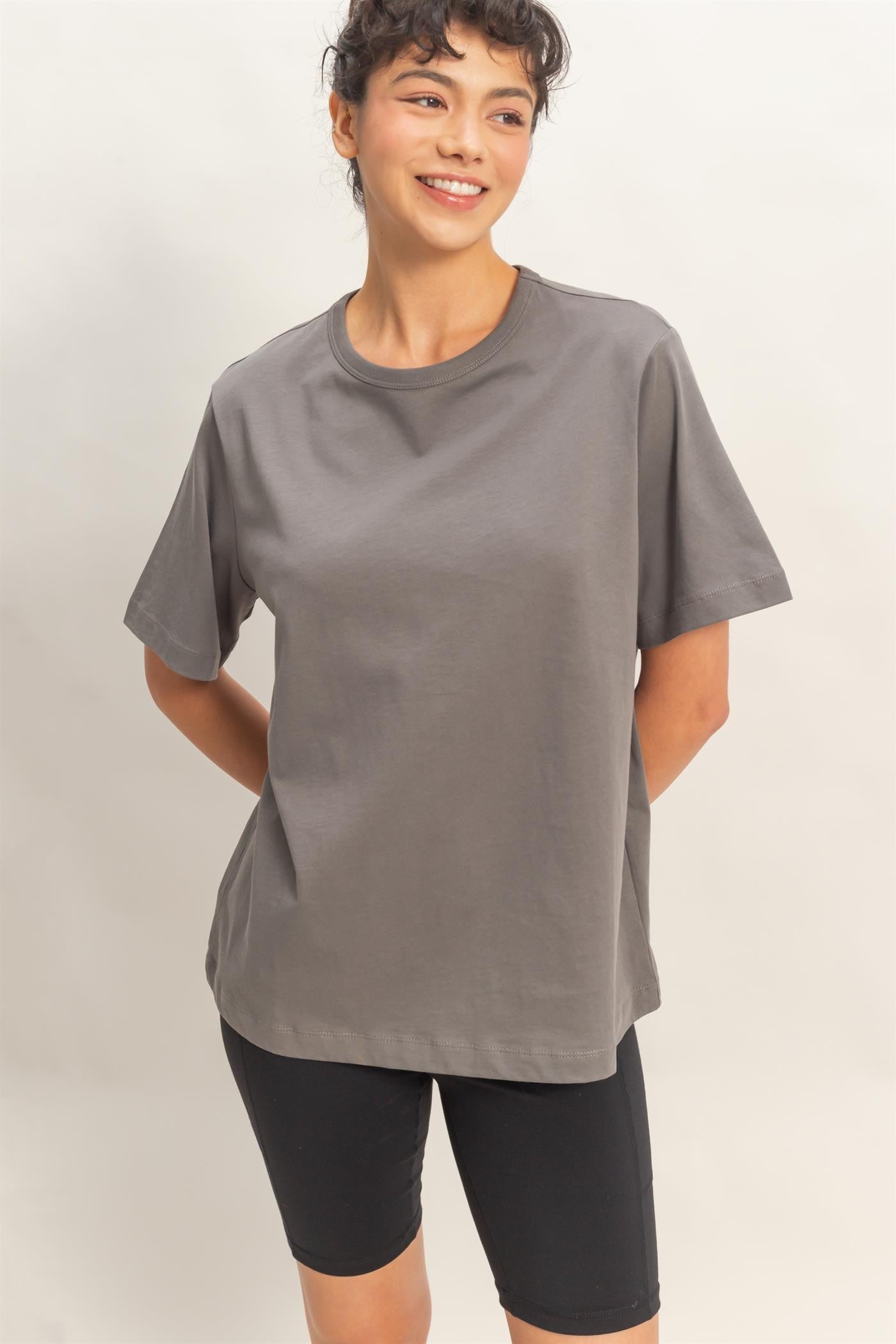 Charcoal Oversized Short Sleeve Crew Neck T-Shirt