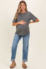 Charcoal Oversized Short Sleeve Crew Neck Maternity T-Shirt