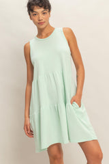 Mint Sleeveless Crewneck Tiered Mini Dress