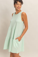 Mint Sleeveless Crewneck Tiered Mini Dress