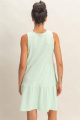 Mint Sleeveless Crewneck Tiered Mini Dress