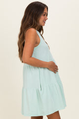 Mint Sleeveless Crewneck Tiered Maternity Mini Dress