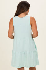 Mint Sleeveless Crewneck Tiered Maternity Mini Dress