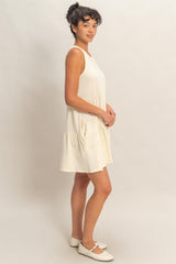 Cream Sleeveless Crewneck Tiered Mini Dress