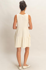 Cream Sleeveless Crewneck Tiered Mini Dress