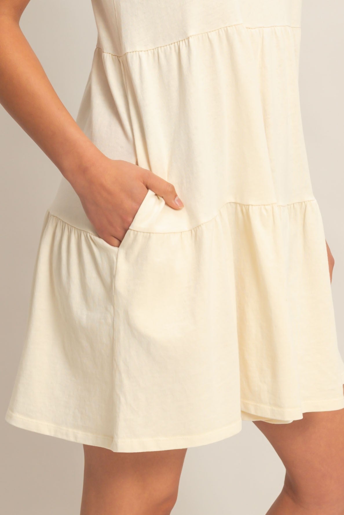Cream Sleeveless Crewneck Tiered Mini Dress