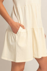Cream Sleeveless Crewneck Tiered Mini Dress