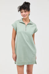 Sage Green Half Zip Up Mock Neck Mini Dress