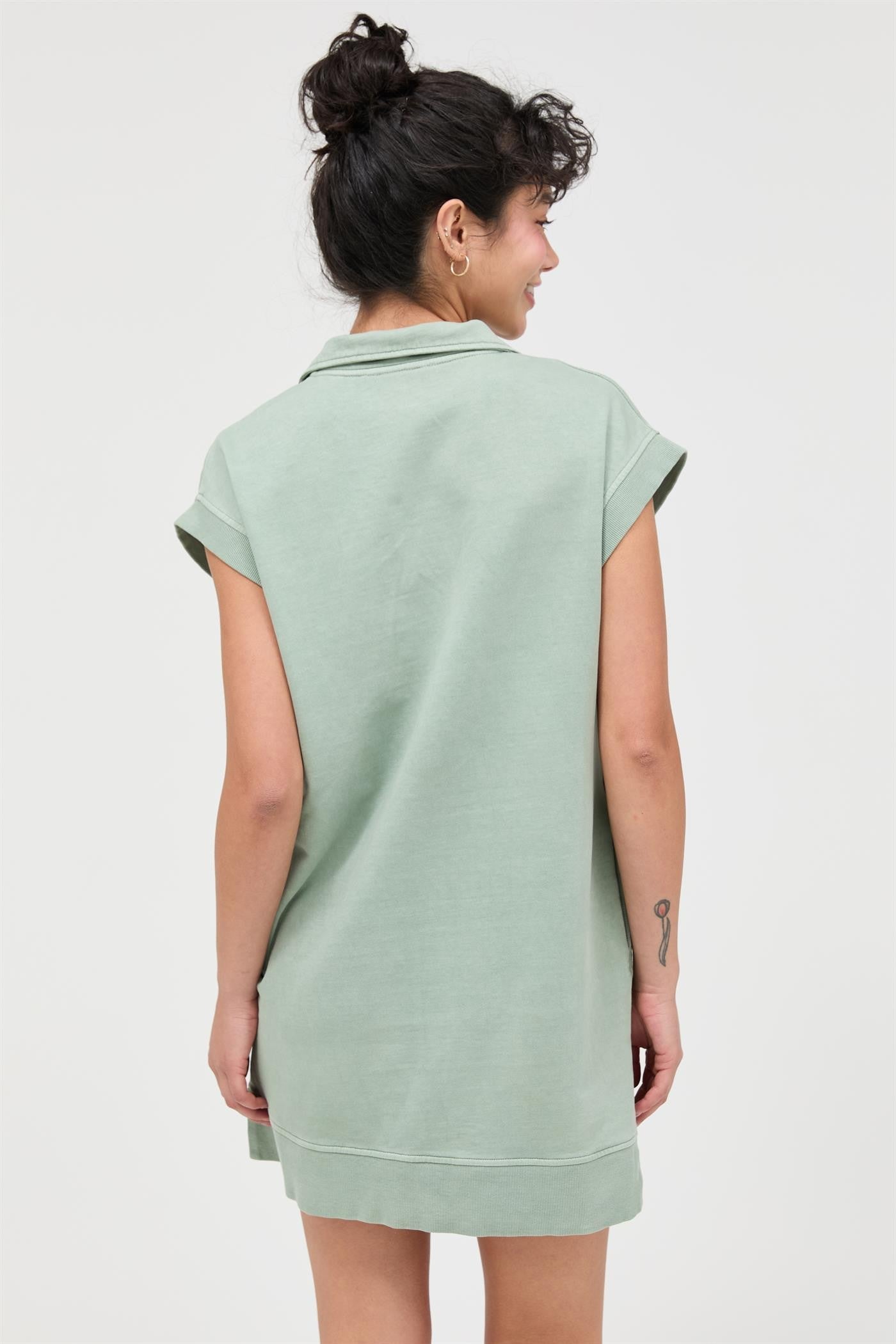 Sage Green Half Zip Up Mock Neck Mini Dress