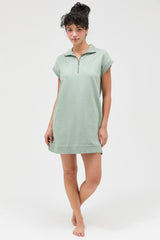 Sage Green Half Zip Up Mock Neck Mini Dress