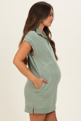 Sage Green Half Zip Up Mock Neck Maternity Mini Dress