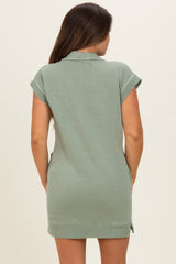 Sage Green Half Zip Up Mock Neck Maternity Mini Dress