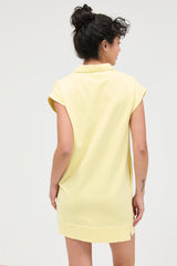 Yellow Half Zip Up Mock Neck Mini Dress