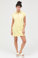 Yellow Half Zip Up Mock Neck Mini Dress