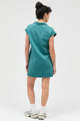 Teal Half Zip Up Mock Neck Mini Dress