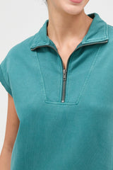 Teal Half Zip Up Mock Neck Mini Dress