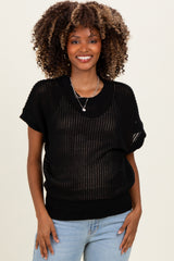 Black Open-Knit Dolman Sleeve Maternity Top