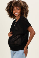 Black Open-Knit Dolman Sleeve Maternity Top