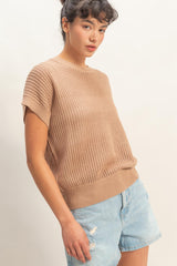 Taupe Open-Knit Dolman Sleeve Top