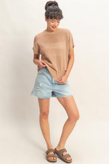 Taupe Open-Knit Dolman Sleeve Top