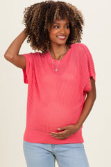 Pink Open-Knit Dolman Sleeve Maternity Top