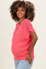 Pink Open-Knit Dolman Sleeve Maternity Top