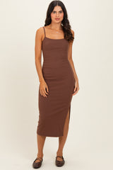 Chocolate Side Slit Fitted Maternity Tank Dress