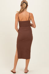 Chocolate Side Slit Fitted Maternity Tank Dress