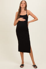 Black Side Slit Fitted Maternity Tank Dress