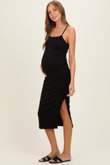 Black Side Slit Fitted Maternity Tank Dress
