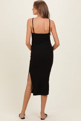 Black Side Slit Fitted Maternity Tank Dress