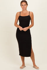 Black Side Slit Fitted Maternity Tank Dress