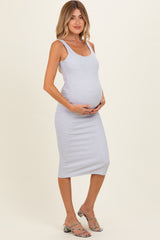 Oatmeal Ribbed Square Neck Maternity Tank Dress
