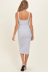 Oatmeal Ribbed Square Neck Maternity Tank Dress